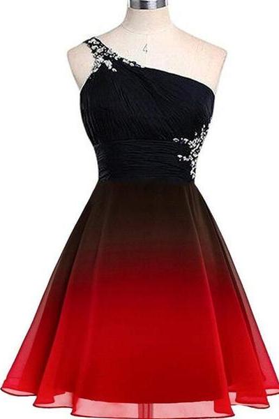 Beautiful One Shoulder Gradient Beaded Short Party Dress, Homecoming Dresses , Formal Dress
