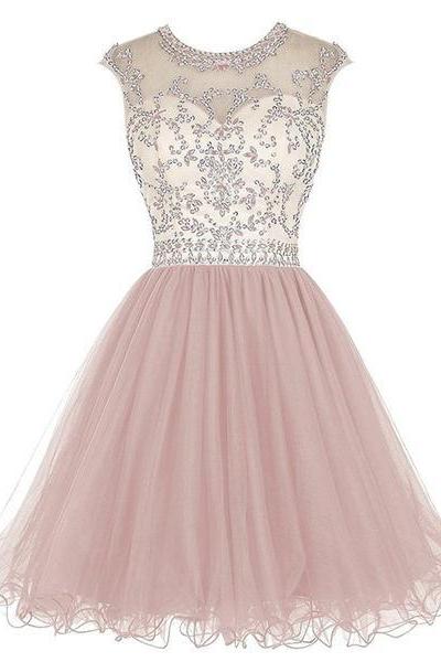 Cute Tulle Short Beaded Formal Dress , Lovely Party Dresses
