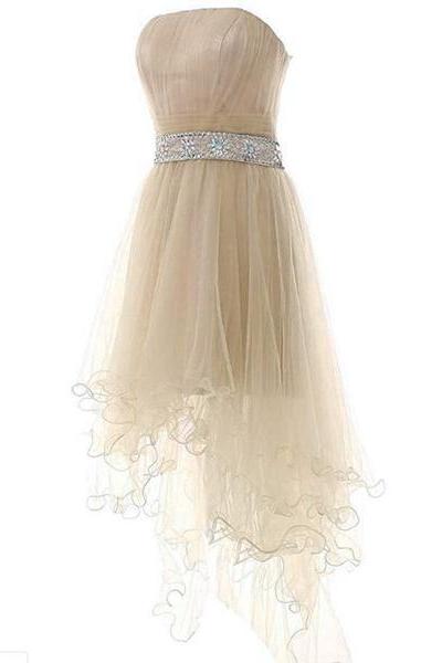 Light Champagne High Low Party Dress, Homecoming Dresses