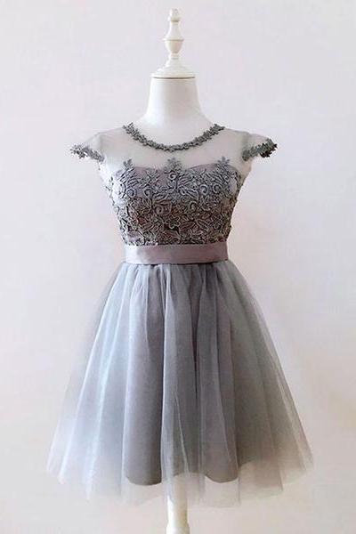 Lovely Grey Short Party Dresses , Tulle And Lace Homecoming Dresses