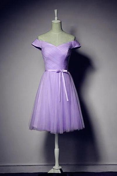 Light Purple Knee Length Tulle Bridesmaid Dress, Cute Formal Dress