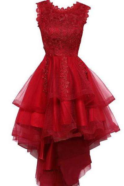 Cute Red High Low Dress, Red Party Dress , Homecoming Dress