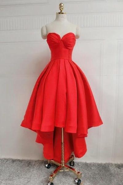 Beautiful Red Satin High Low Party Dress, Sweetheart Formal Dress
