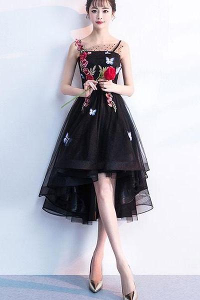 Black Straps High Low Homecoming Dress , Lovely Tulle Formal Dress