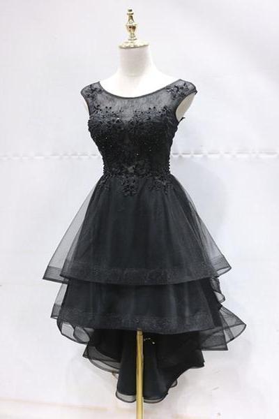 Charming Black Tulle Homecoming Dress, Prom Dress With Applique