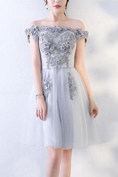 Light Grey Handmade Party Dress , Grey Formal Dress