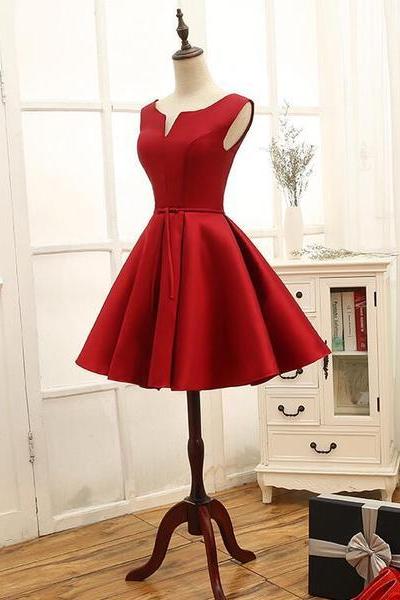 Adorable Red Satin Homecoming Dress , Short Party Dress
