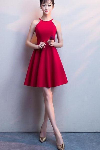 Cute Halter Red Mini Party Dress, Red Homecoming Dress