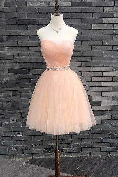 Lovely Handmade Pearl Pink Homecoming Dress, Lace-up Short Prom Dress