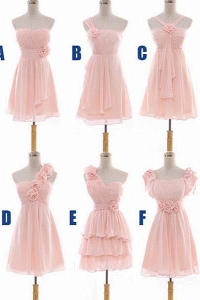 Cute Pink Mismatch Chiffon Short Bridesmaid Dress, Lovely Party Dress