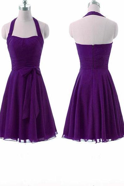 Simple Pretty Purple Short Halter Party Dress, Elegant Party Dress