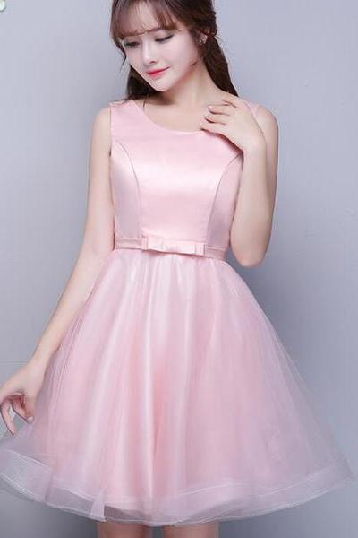 Lovely Pink And Satin Knee Length Formal Dress, Cute Formal Dress