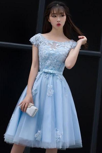 Cute Blue Homecoming Dress, Lovely Knee Length Party Dress