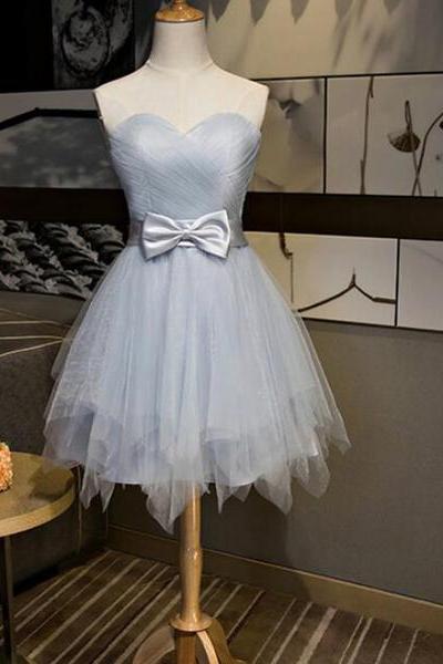 Beautiful Simple Grey Tulle Party Dress With Bow, Lovely Formal Dress