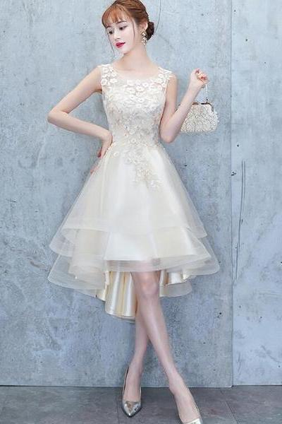 Lovely Round Neckline High Low Party Dress, Tulle Formal Dress