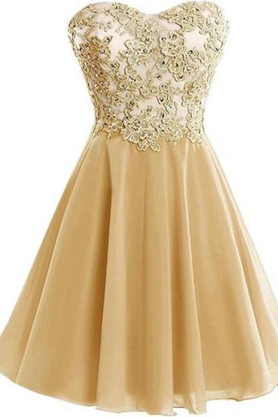 Cute Lace Applique Knee Length Round Neckline Party Dress, Short Prom Dress