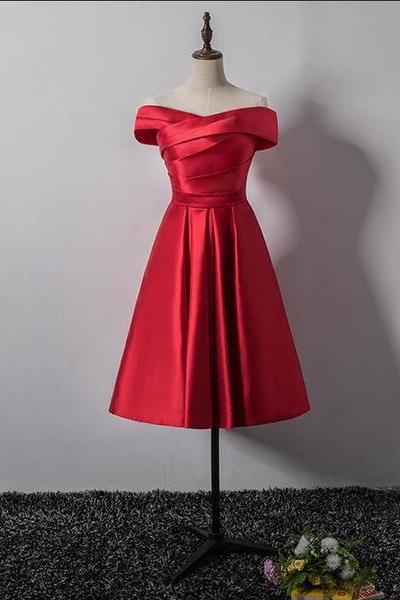 Cute Red Satin Off Shoulder Homecoming Dress, Red Homecoming Dress