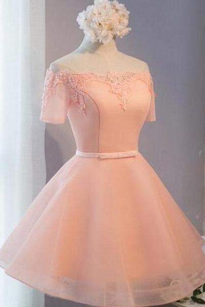 Pink Off Shoulder Short Homecoming Dress, Lovely Party Dress For