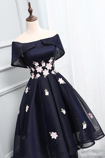 Beautiful Navy Blue Homecoming Dress, Chic Asymmetrical Short Prom Dresses,dance Dress