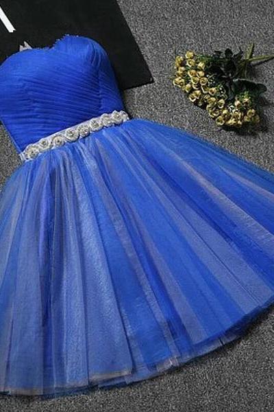 Cute Royal Blue Tulle Knee Length Party Dress, Blue Homecoming Dress