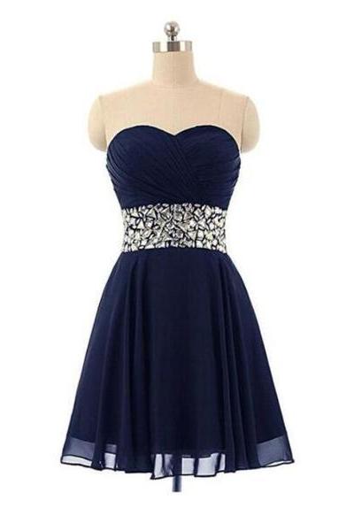 Lovely Chiffon Beaded Blue Homecoming Dress, Short Prom Dress