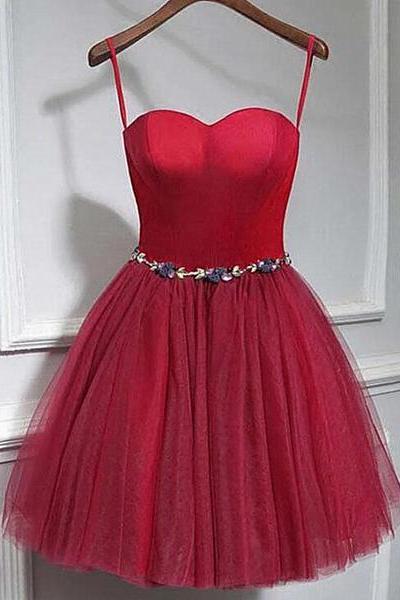 Cute Red Tulle Sweetheart Homecoming Dress, Red Party Dress