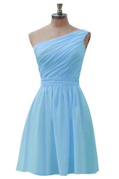 Lovely Simple Short Chiffon One Shoulder Bridesmaid Dress, Cute Party Dress