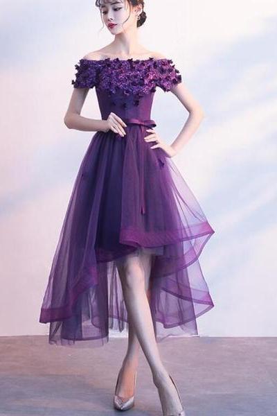 Dark Purple High Low Party Dress, Purple Homecoming Dress