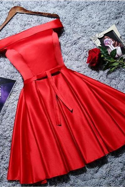 Cute Red Satin A-line Short Party Dress, Red Homecoming Dress