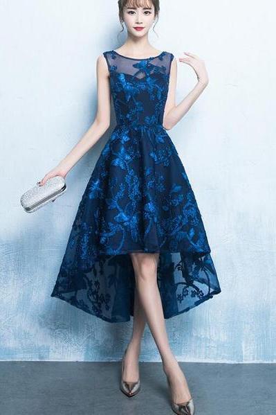 Beautiful Blue High Low Party Dress, Fashionable Formal Dress