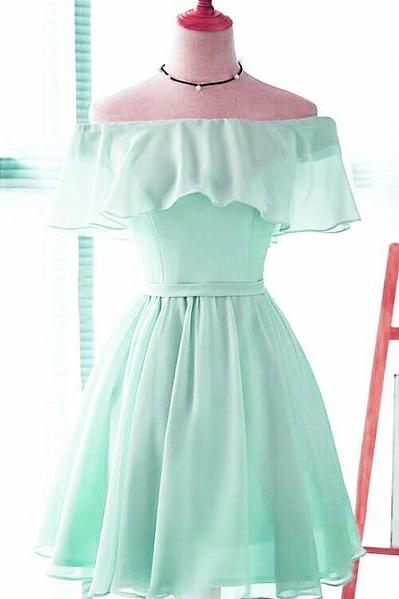 Beautiful Chiffon Mint Green Bridesmaid Dress, Short Party Dress