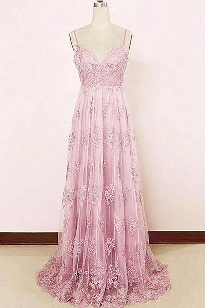 Beautiful A-line Prom Dress , Lace Straps Evening Dress