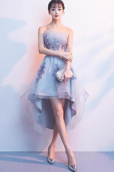 Fashionable Tulle High Low Party Dress With Flower Applique, Party Dress