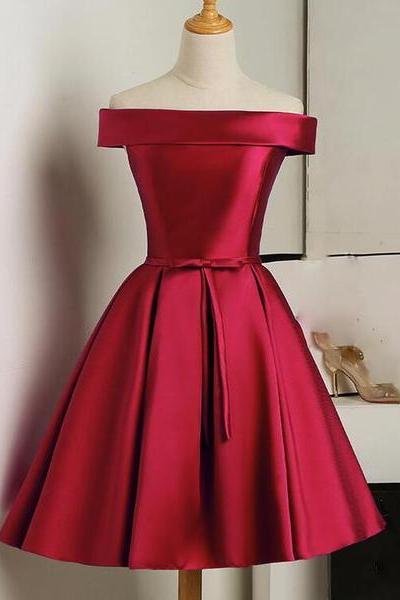 Charming Simple Knee Length Prom Dress , Short Satin Formal Dress