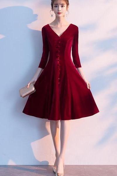 Eelgant Vintage Style Wine Red Bridesmaid Dress, Short Prom Dress