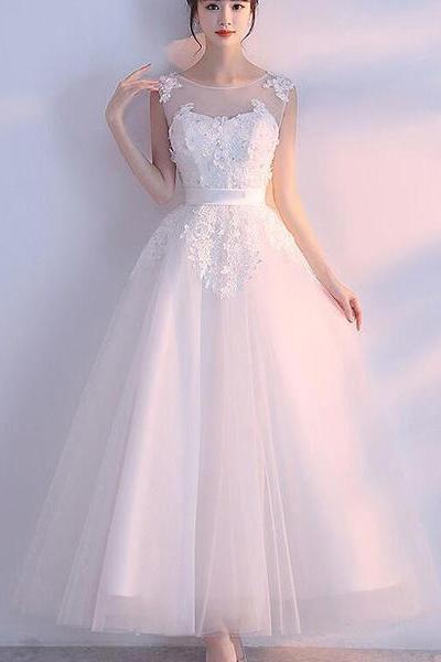 Charming White Tulle Ball Gown Wedding Dress, White Prom Dress