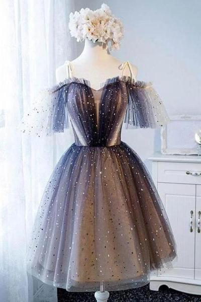 Lovely Tulle Offshoulder Short Prom Dresses, Lace Up Homecoming Dress