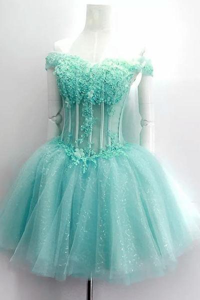 Beautiful Mint Green Tulle Sweetheart Short Prom Dress, Party Dress