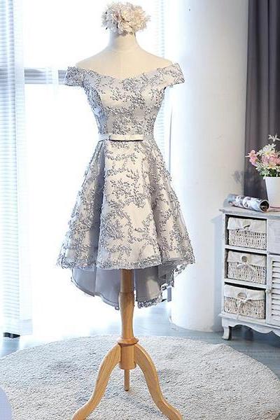 Lovely Light Grey Lace High Low Teen Party Dress, Fashionable Formal Dress