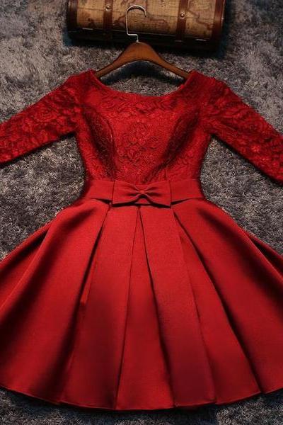 Cute Red Satin Short Prom Dress, Red Sweet 16 Party Dress