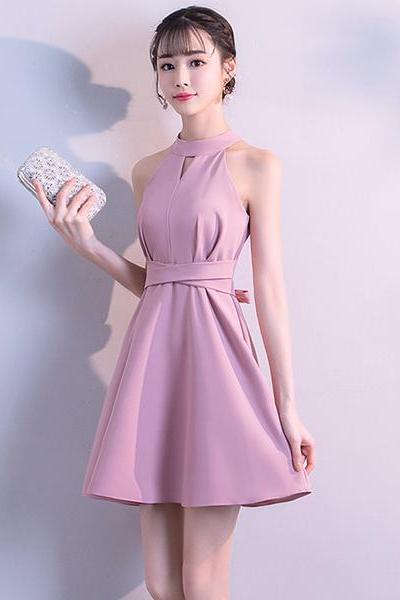 Lovely Pink Halter Mini Party Dress, Cute Women Dress