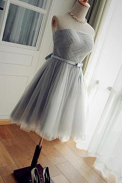 Lovely Grey Short Party Dress, Tulle A-line Homecoming Dress