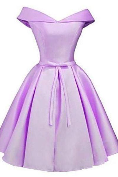 Cute Lavender Satin Short Prom Dress, Homecoming Dress