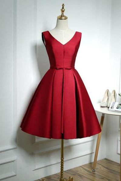Lovely Wine Red Satin Homecoming Dress, Short Bridesmaid Dress