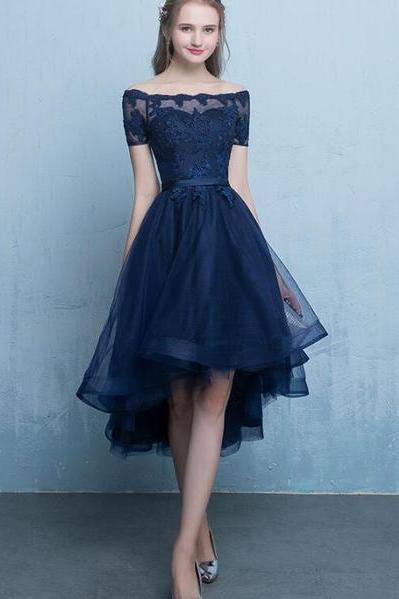 Fashionable Tulle High Low Party Dress ,off Shoulder Homecoming Dress