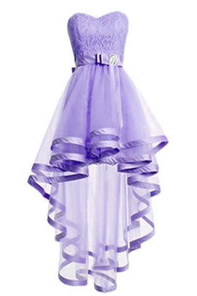 Light Purple Tulle High Low Sweetheart Party Dress, Tulle Homecoming Dress