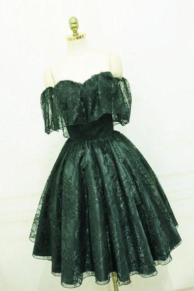 Beautiful Lace Green Off Shoulder Knee Length Party Dress, Bridesmaid Dress