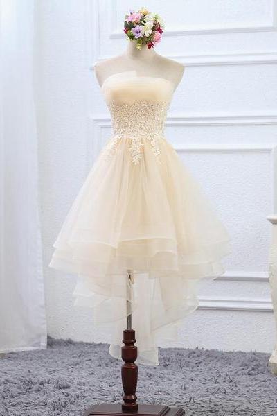 Light Champagne High Low Tulle Layers Homecoming Dress, Cute Short Prom Dress