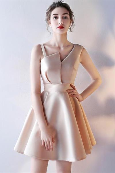 Cute Satin One Shoulder Knee Length Party Dress, A-line Homecoming Dress