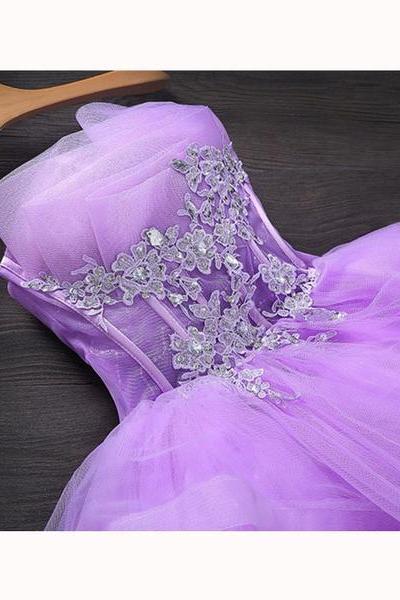 Lovely Purple Tulle Short Party Dress, Cute Homecoming Dress